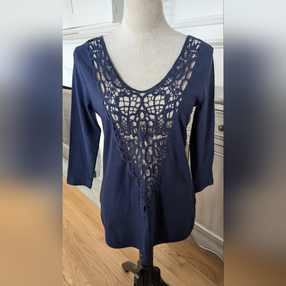 Ralph Lauren NWOT Navy Crochet Women's Top